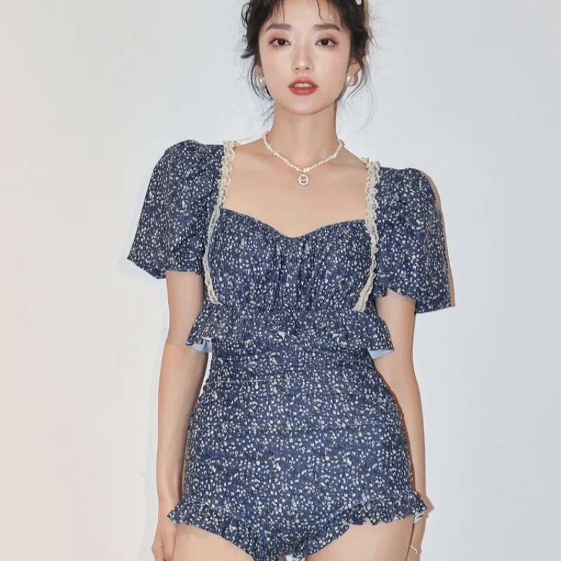 Swimsuit for Women with Pure Desire High-end Feeling Sexy Backless Floral Style Gathered Skirt Style One-piece Beach Swimsuit