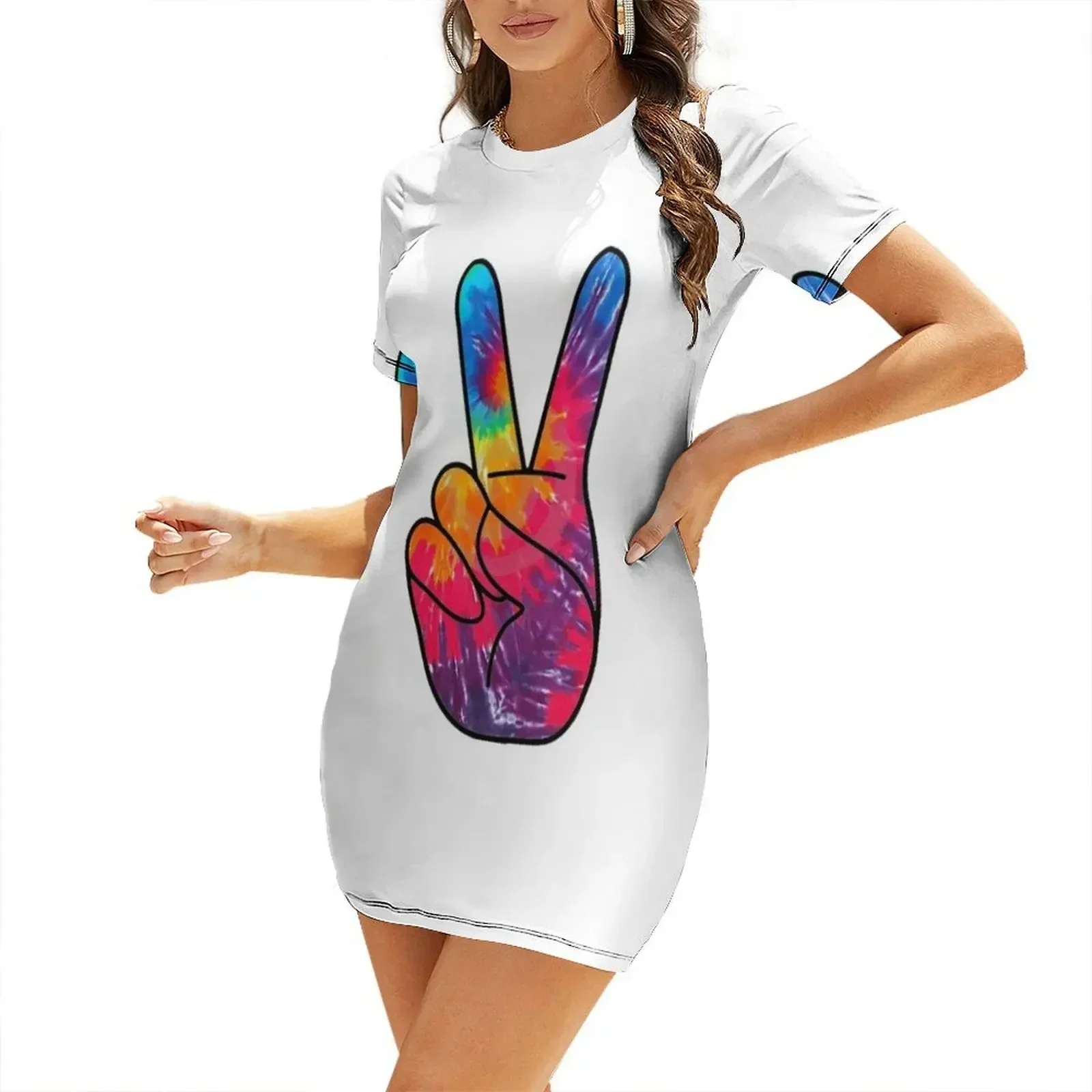

Tie Dye Peace Sign Short-Sleeved Dress dresses for prom evening dress women women formal occasion dresses Women's summer dresses