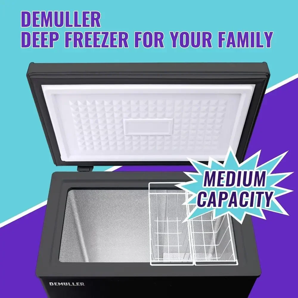 Compact Top-Open Door Freezer with Digital Panel, -12℉ to 50℉ Range, 2 Wire Baskets, Manual Defrost