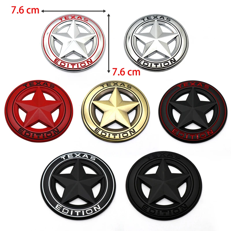 Metal TEXAS EDITION Pentagram 3D Emblem Badge Rear Trunk Emblem Decal Grill Chrome Stickers For Wrangler Compass Grand Cherokee