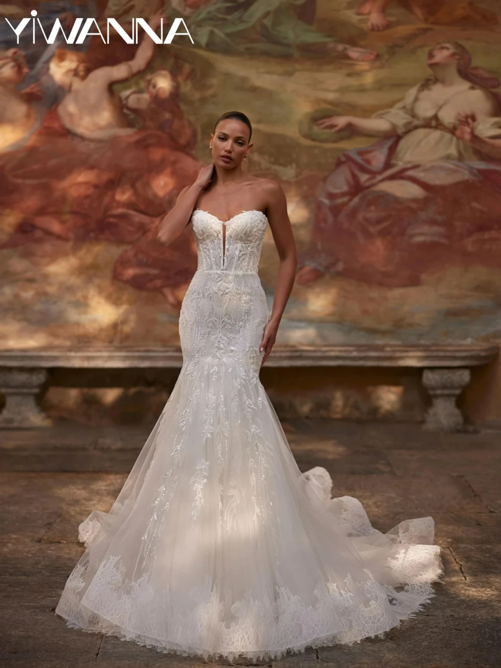 

Luxury Beaded Mermaid Long Wedding Dress Sequined Lace Sweetheart Neck Bridal Gown Customized Dreamy Tulle Dresses For Bride