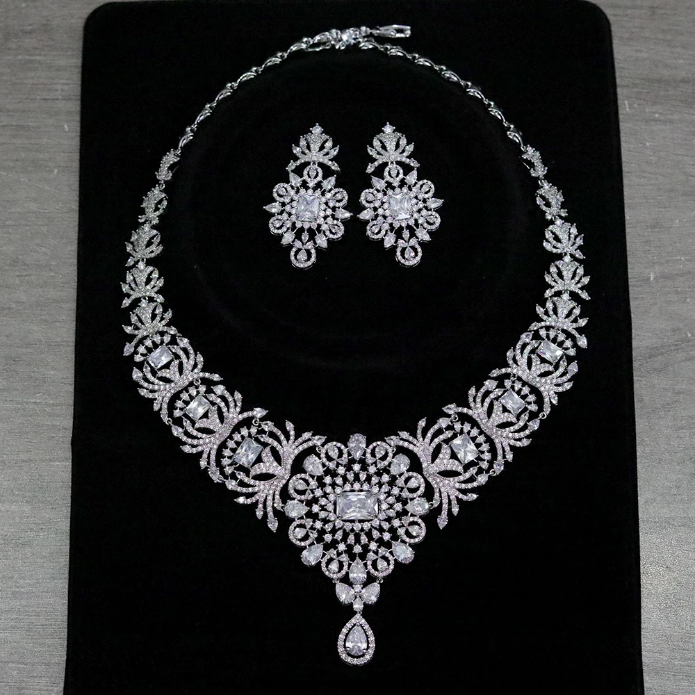 

luxury Jewelry Sets Women Wedding Party Saudi Arabia Bridal Large Crystal CZ Necklace Brides Gift Parures De Bijoux