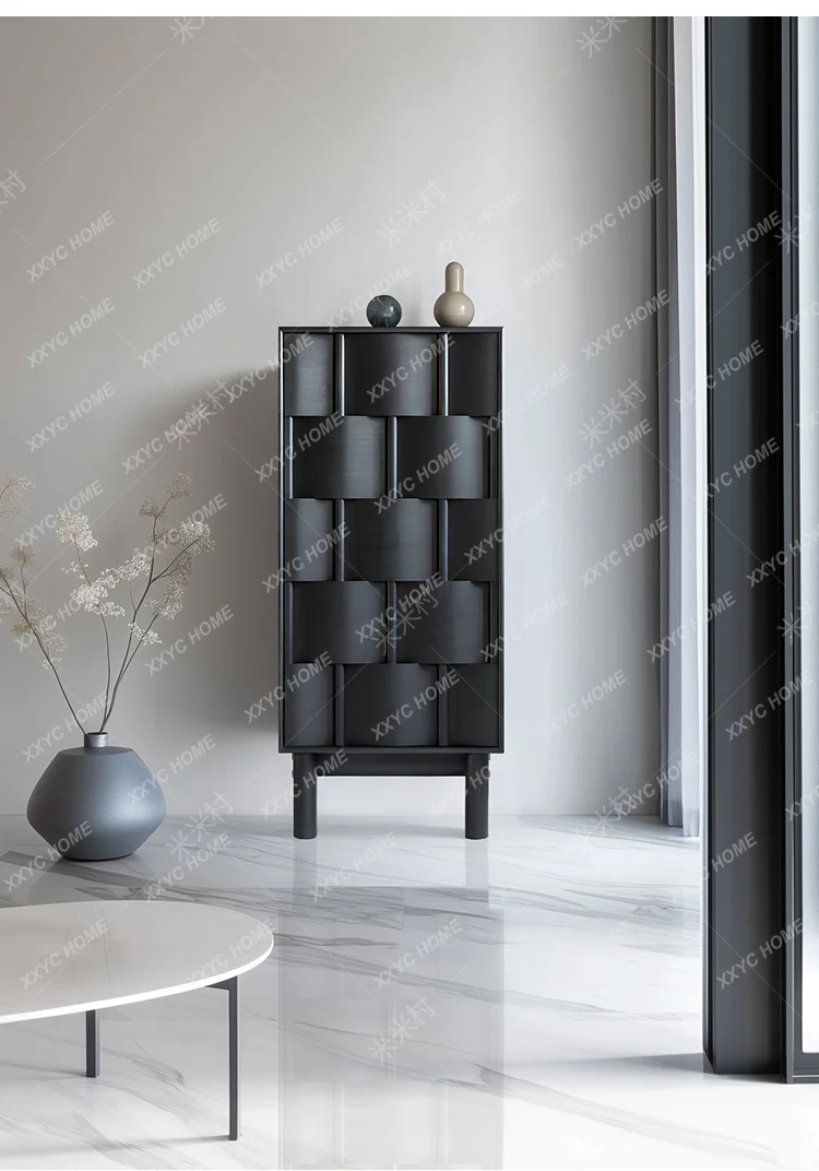 NN  Solid wood wine cabinet  minimalist woven art dining side cabinet locker living room