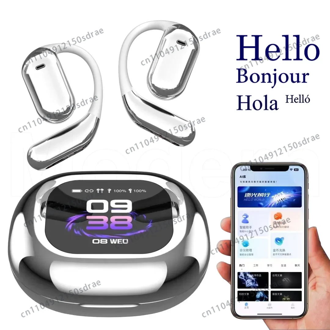 2025 New Q16 PRO AI Real-Time Translation TWS Earphones Open-Ear HD Sound LED Smart Screen Two-Way Translator for Business