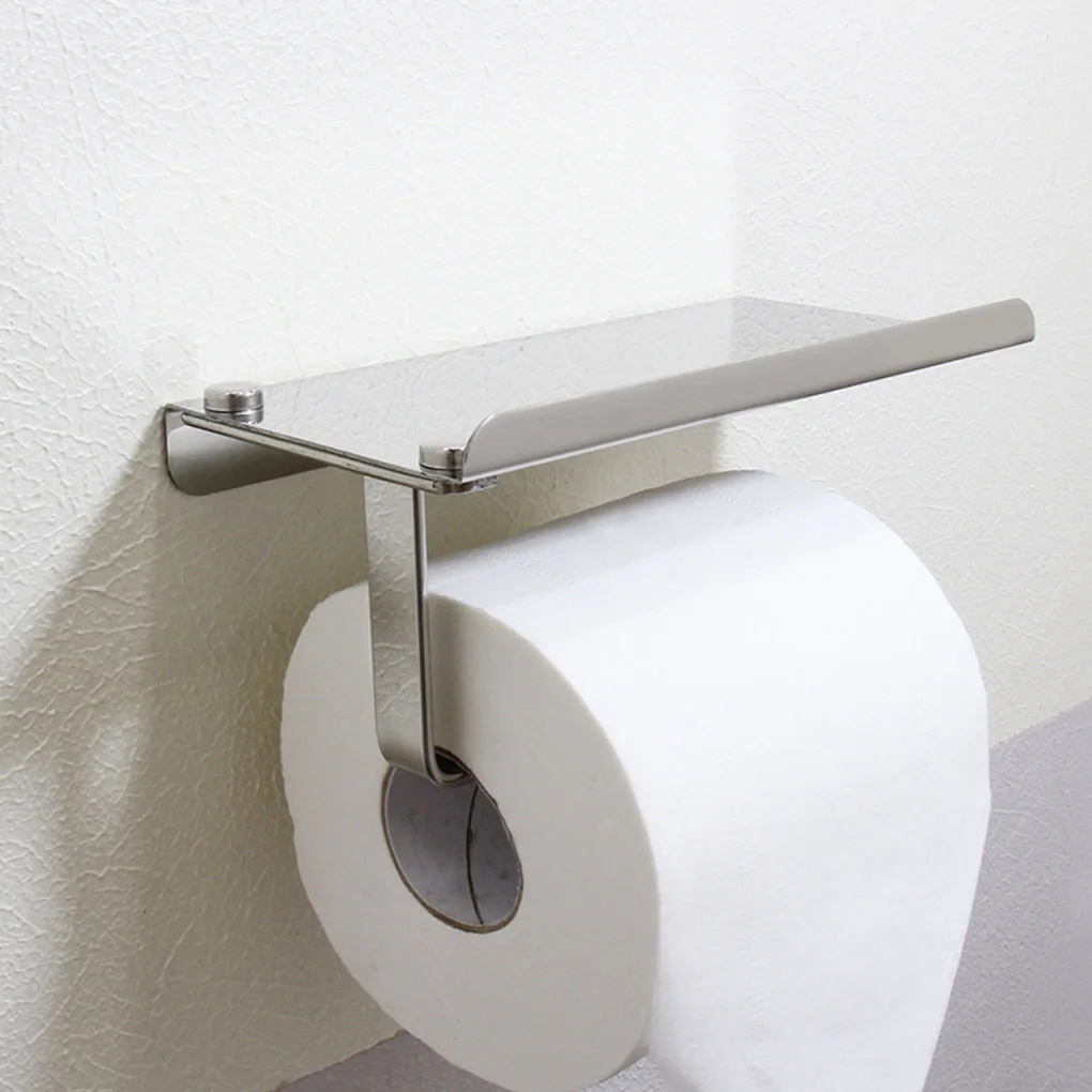 Toilet Tissue Holder Stainless Steel Roll Papers Stand Wall Mounted Bathroom Phone Storage Rack No Punching Punching