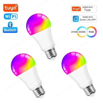 Ampoule LED Tuya Smart, Ampoules LED à intensité variable, WiFi, Bluetooth, Lampe LED RGBCW, Smart Life App Control, Prise en charge d'Alexa et de Google Home