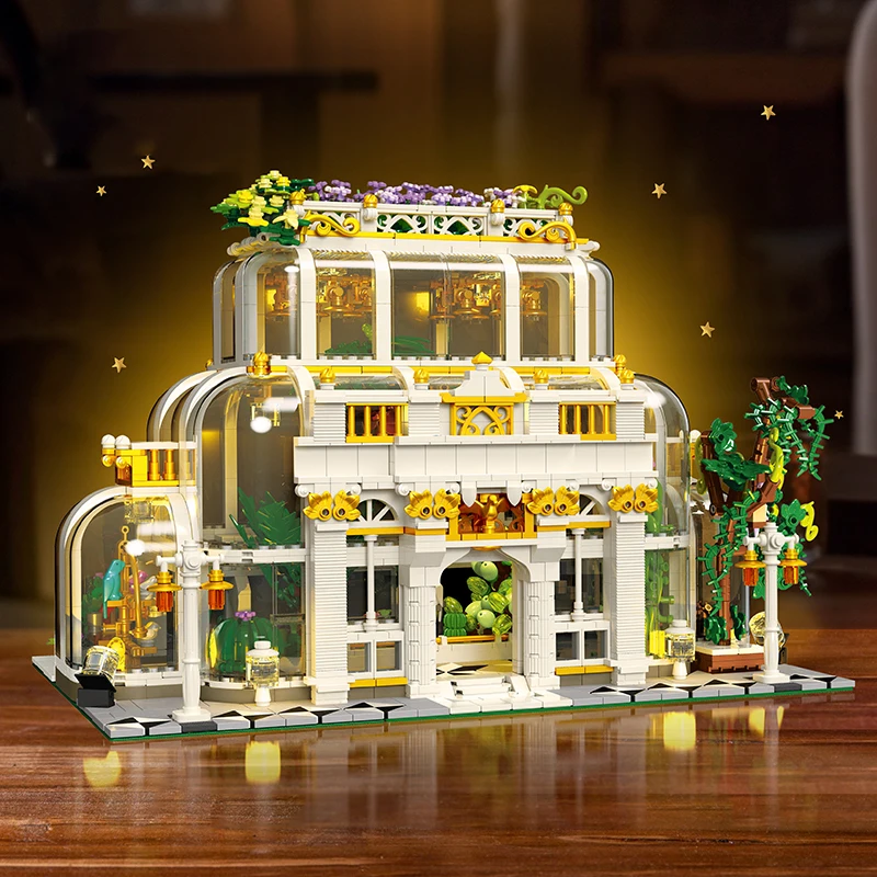 Europese architectuur botanische tuin bouwstenen sfeerverlichting straatbeeld groot model bakstenen speelgoed compatibel met LEGO