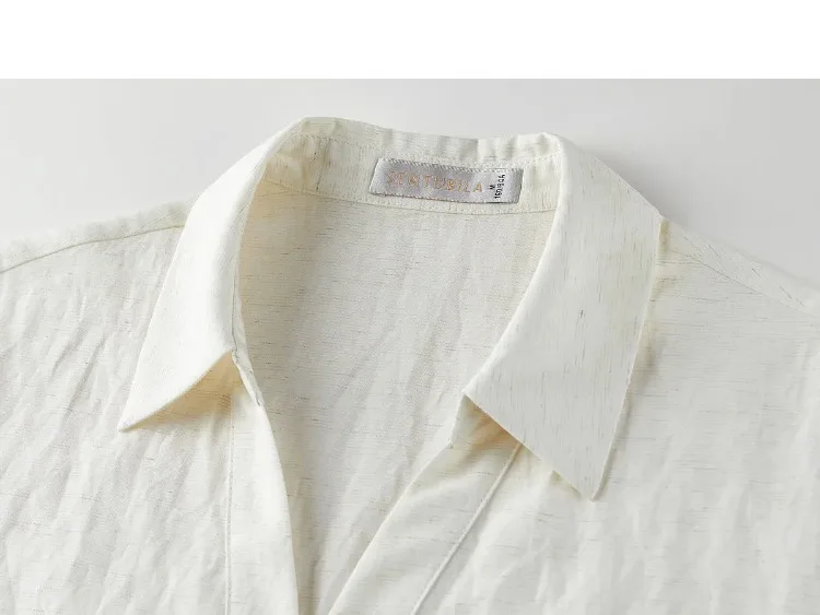 SENTUBILA Damen Büro-Bluse mit V-Ausschnitt und Revers, Blau, Modische Knöpfe, Selbstbindend, Asymmetrischer Saum, Seitenschlitz, Locker Geschnitten 162CA5405 – Detail 32