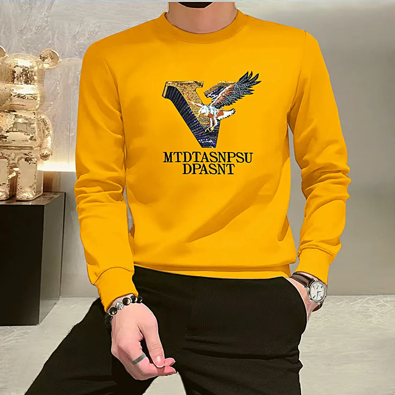 Western Brand Winter Men's Sweatshirts Eagle Luxury Hot Diamonds Embroidery Design Casual Fashion Style Cotton Hoodies M-4XL