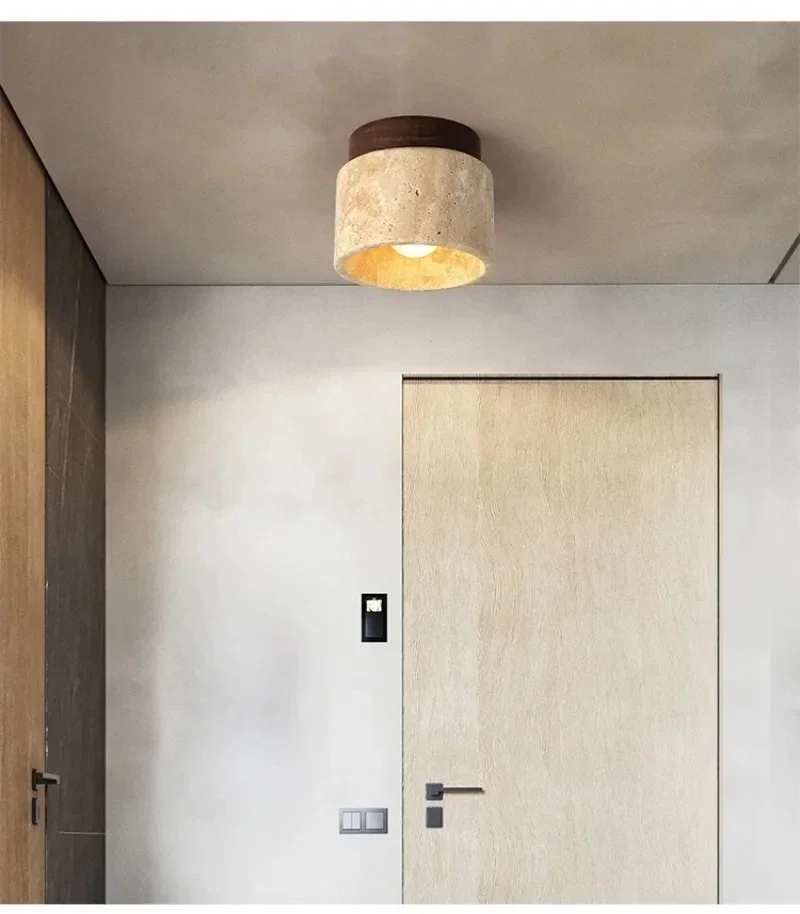 Japanese Wabi Sabi Style Yellow Cave Stone Ceiling Light Designer Retro Creative Entrance Hallway Foyer Balcony LED