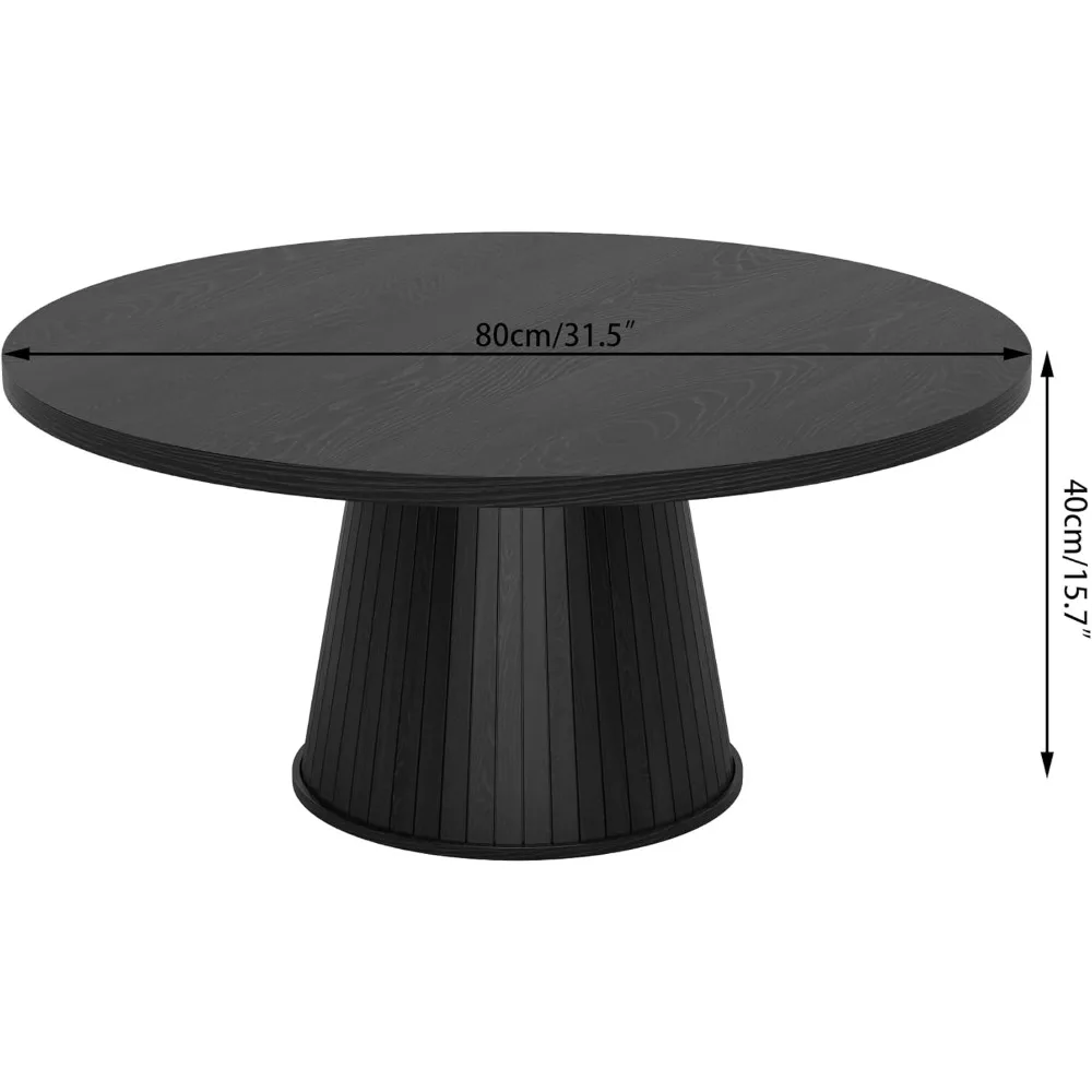 Rustic Mid-Century Modern Round Coffee Table with Fluted Center, 31.5 for Living Room