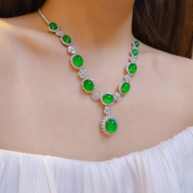 Green Chalcedony Set Chain Dinner Chain Necklace Collarbone Chain High Carbon Diamond