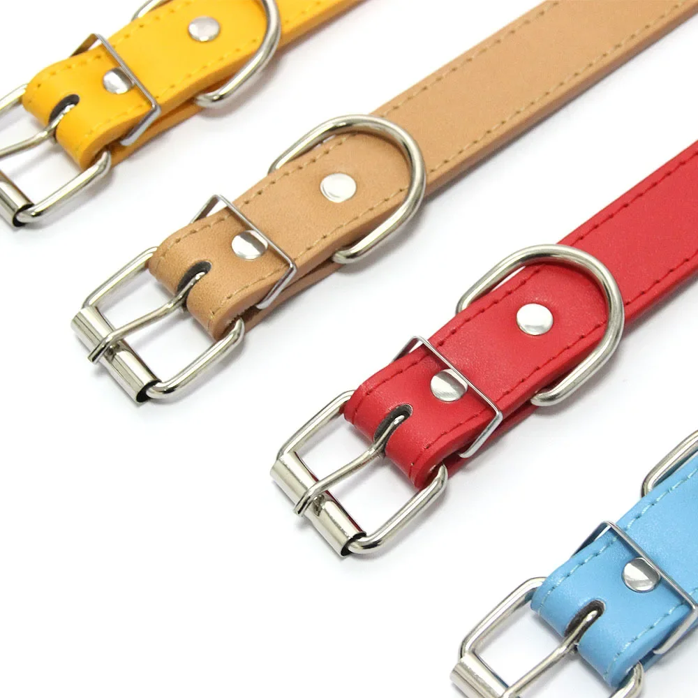 Solid Color Leather Dog Collar Colorful Cat Necklace Adjustable Puppy Neck Strap Suitable For Medium And Small Dogs Pet Supplies