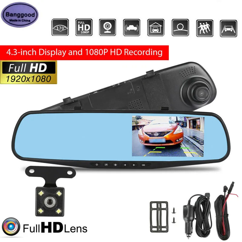 

NEWClassic 4.3" Rearview Mirror Car DVR Dual Lens Video Recorder Mirror Registrar Auto Dash Cam Camera Cars DVRS 1080P Camcorder