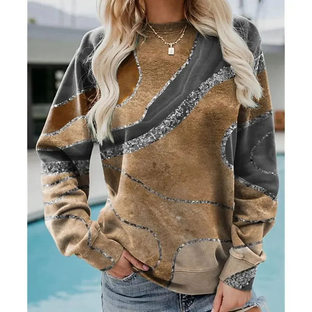 À la mode décontracté rétro motif géométrique col rond chemise pulls confortable velours à manches longues pull hiver pour les femmes