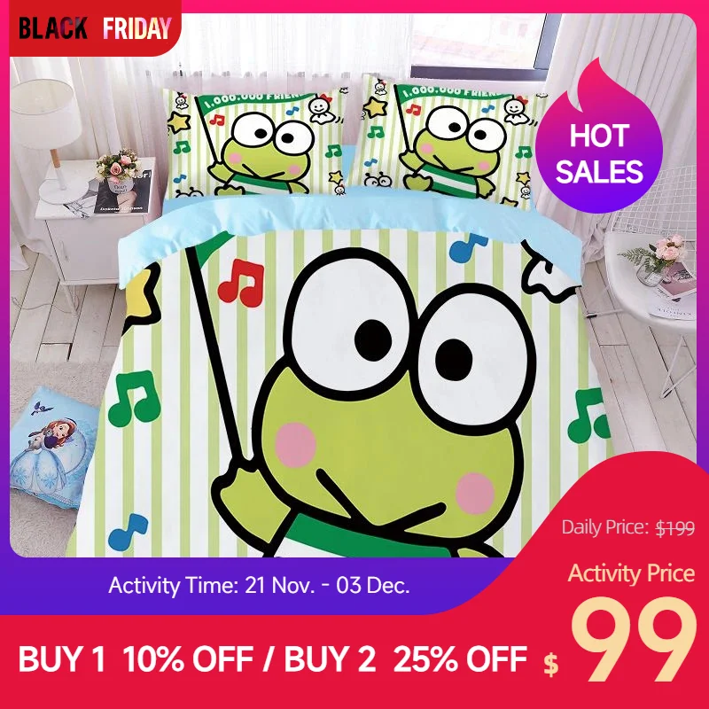 Sanrio Kawaii Kero Kero Keroppi Quilt Cover Cartoon New Children's Pure Cotton Bed Sheet Quilt Cover Soft Bedding Cute Gift