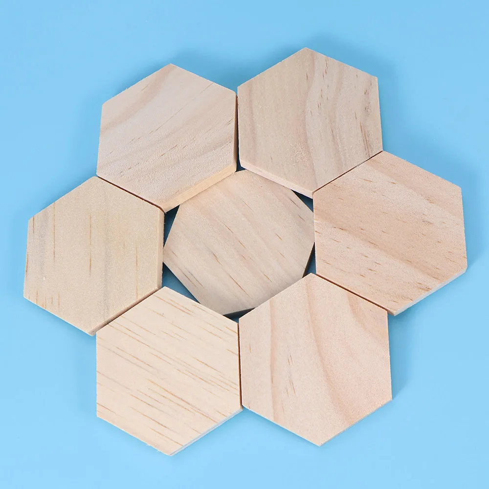 10pcs 1cm thick Wooden Slices Hexagonal Blank Wooden Pieces Discs Wood Ornaments For Painting Architecture Model Home Decoration