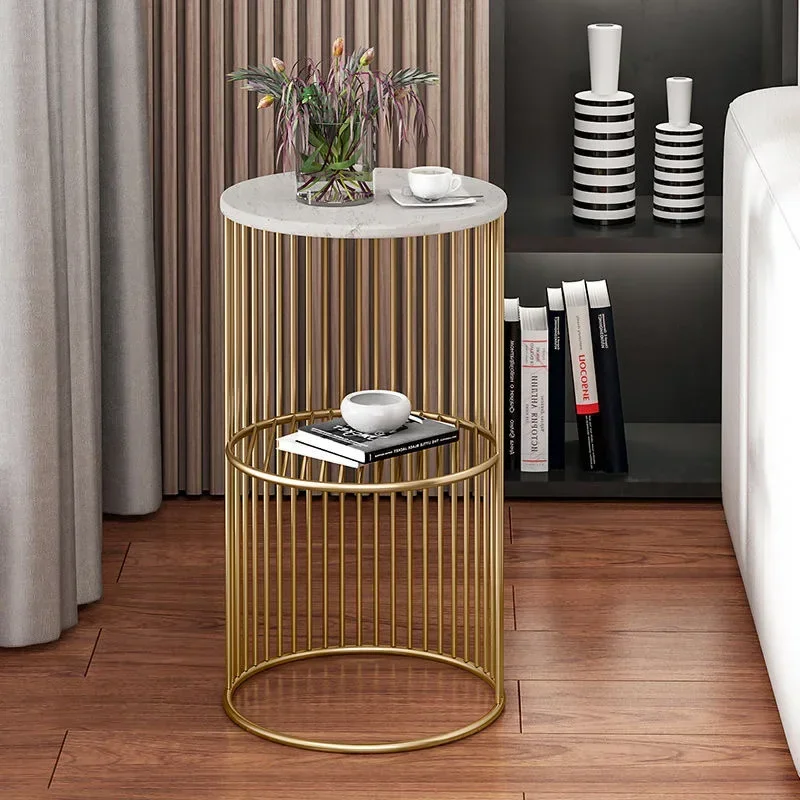 Mini Iron Light Luxury Side Table Round Corner Round tabletop Marble Coffee Simple Multi-layers living room Furniture