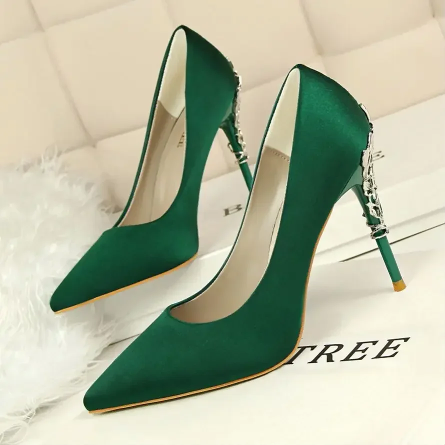 BIGTREE Women Shoes Spring Women Pumps Sequin Wedding Shoes Stilettos Metal Decoration  Heels Large Size 43
