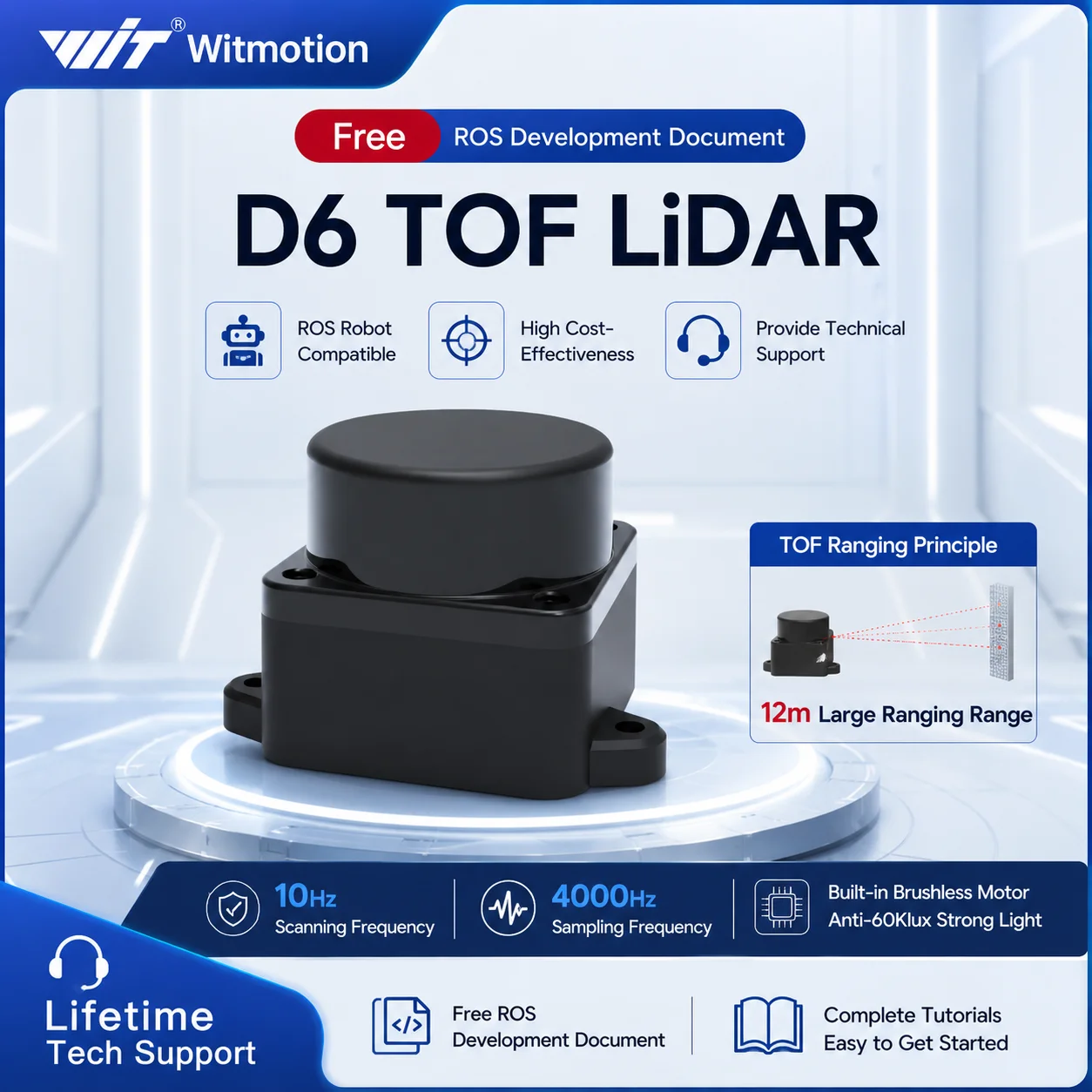 dTOF laser lidar outdoor Light resistance 5000Hz  60Klx  12m 360° Scanning