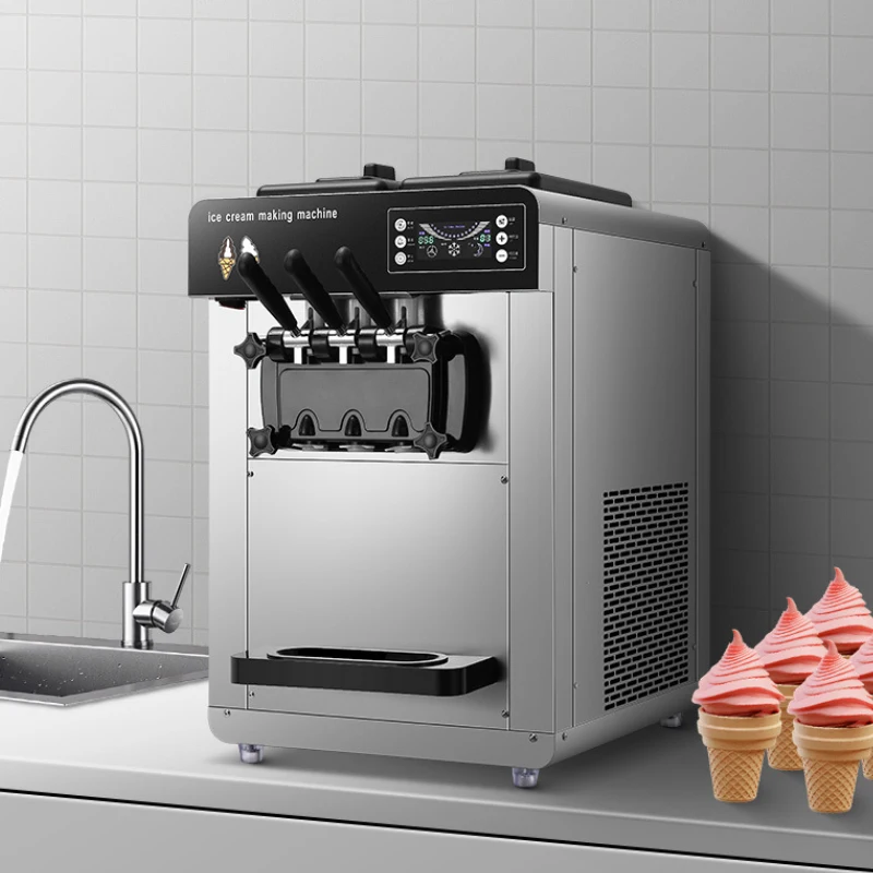 Soft Ice Cream Machine Commercial Stainless Steel Vertical Desktop Freeze Equipments Automatic 220V/110V Cone Maker