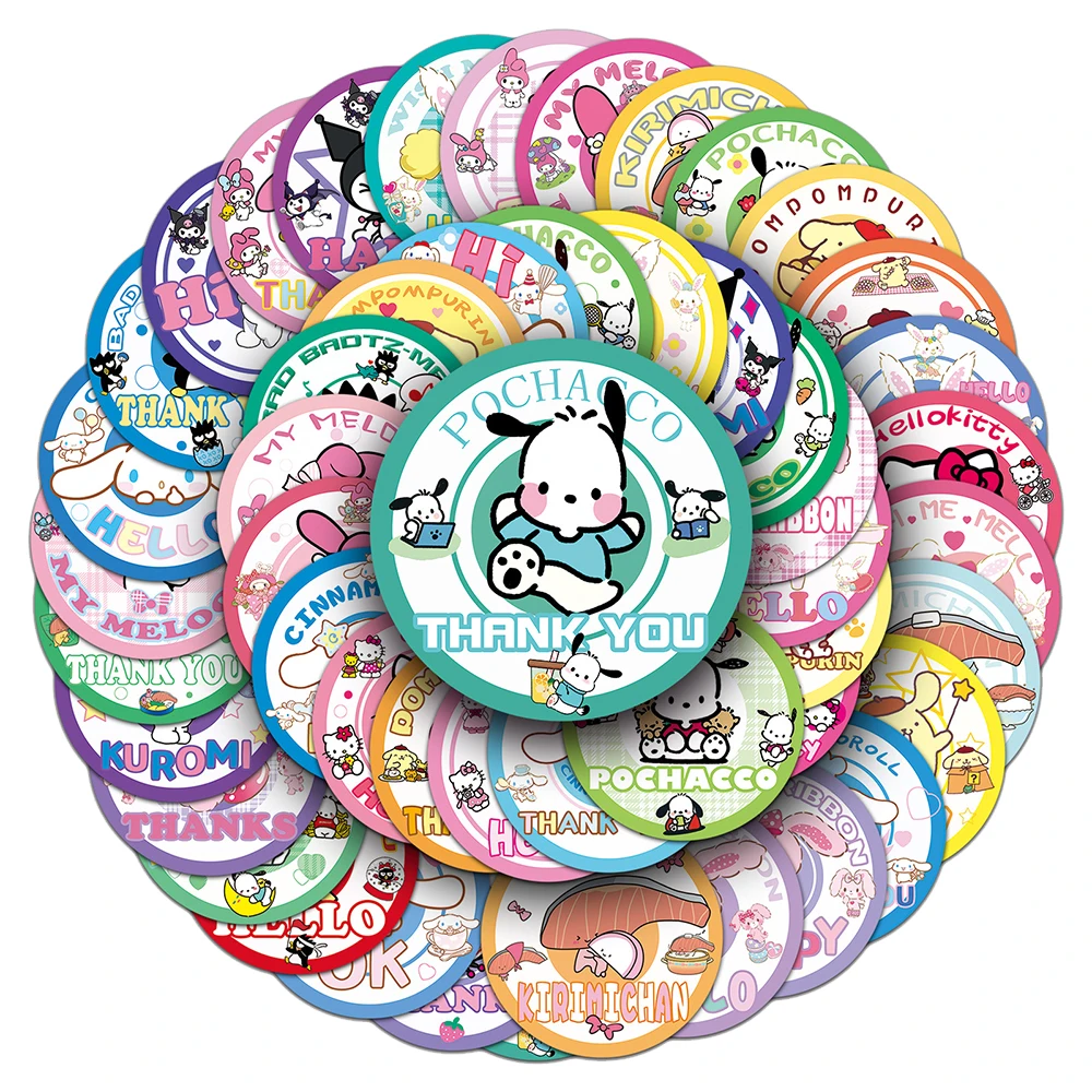 10/30/50pcs Funny Sanrio Anime Badge Stickers Cute Hello Kitty Kuromi Pochacco Cartoon Decal Phone Diary Guitar Sticker Kids Toy