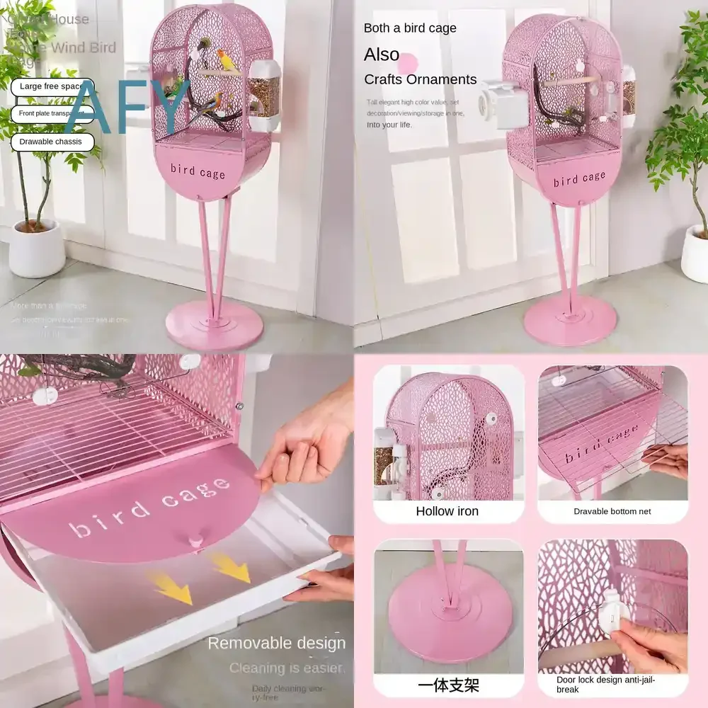 Luxury Large-Space Solid Metal Button-Closure Splash-Proof Eco-Friendly Bird Cage for Parrot Villa Aviary Home Breeding