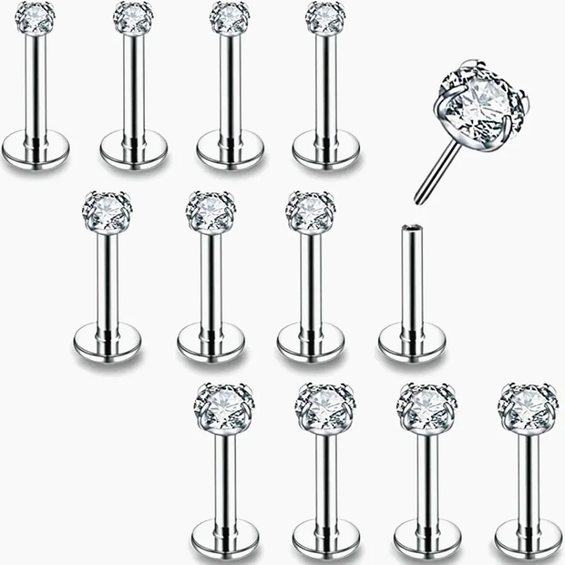 50pcs Body Jewelry Thin  Bar 20G 16G Push In Lip Morne Rings Earrings Stud CZ Cartilage Helix Tragus Piercings Body Jewelry