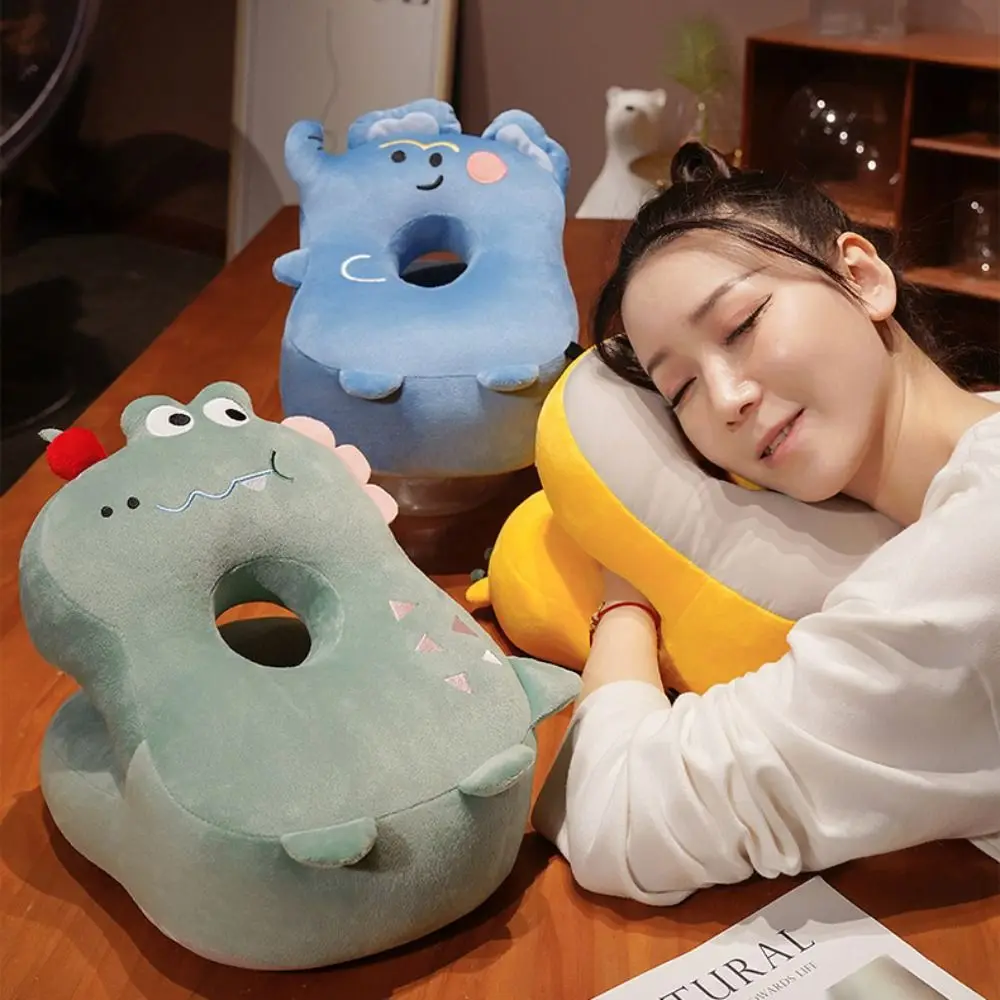 Almohada calentadora de manos de doble cara, súper suave, mantiene el calor, dinosaurio, almohada para siesta en la oficina, almohada de felpa y seda helada para cachorros de dibujos animados, juguete de peluche