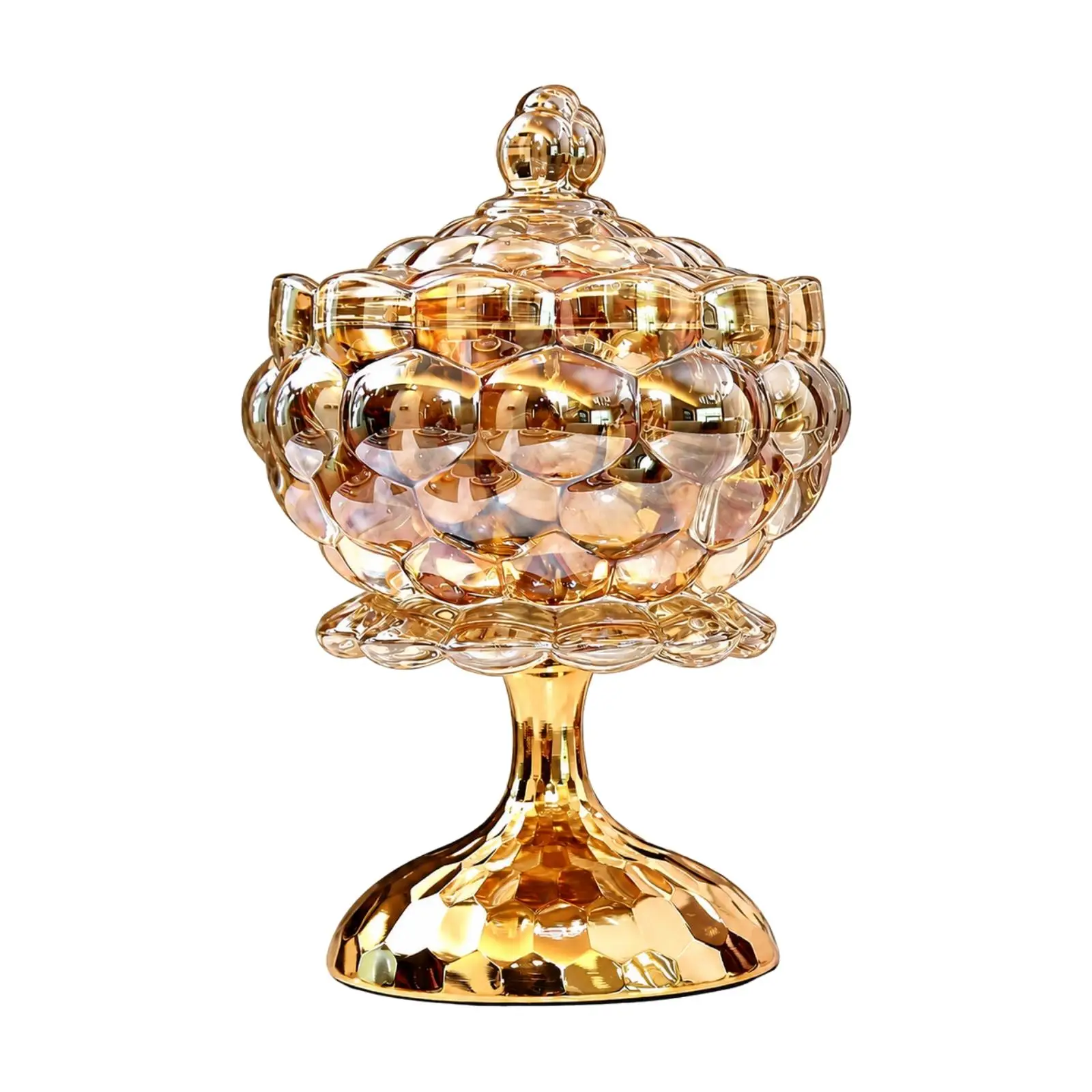 Lidded Glass Snack Jar with Pedestal Base Decorative Glass Candy Jar with Spherical Knob Lid Ornate Food-Grade