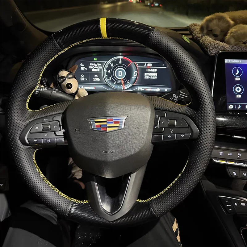 

Чехол на руль автомобиля из натуральной кожи с ручной прошивкой из углеродного волокна для Cadillac ATS-L XTS XT5 CTS CT6 ATS 28T SRX Escalade