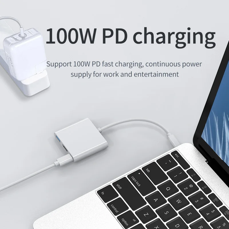3 in 1 USBC to HDMI HUB Type-C Multiport Adapter HDTV 4K with 100W PD USB 3.0 Docking Station for Switch Macbook Laptop Phone PC
