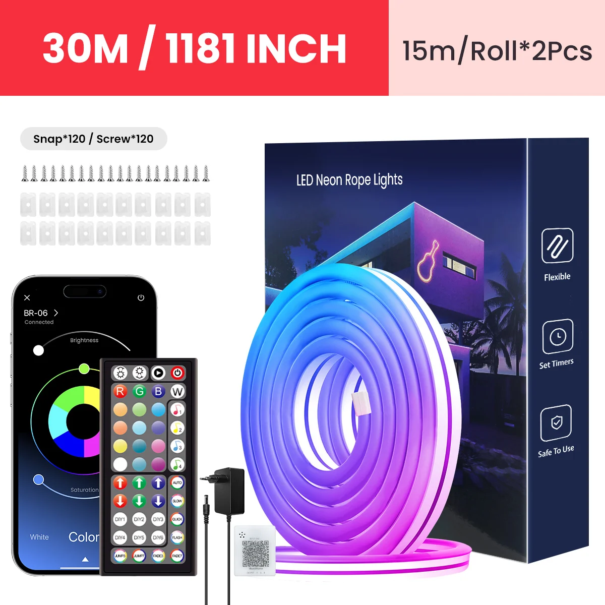Mexllex Flexible RGB-Neon-LED-Streifen mit Musik-Synchronisierung und App/Fernbedienung, mehrere Modi, DIY-Design, IP65 wasserdichte Musik-Synchronisierung für den Außenbereich für den Raum 3