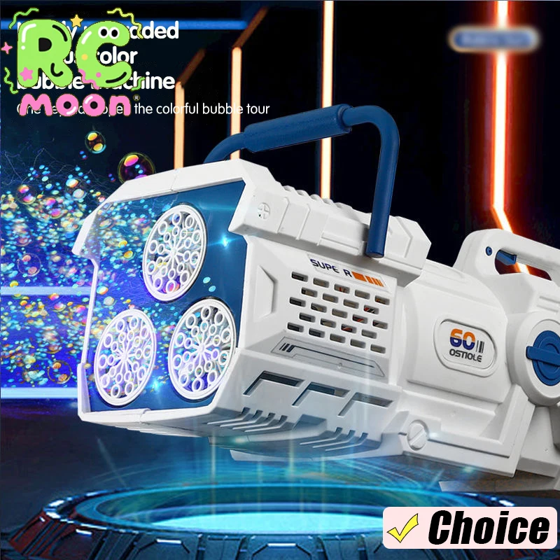 Máquina de bolhas portátil com 60 buracos, elétrica, totalmente automática, luz led, brinquedos para crianças, presentes para festa de casamento ao ar livre