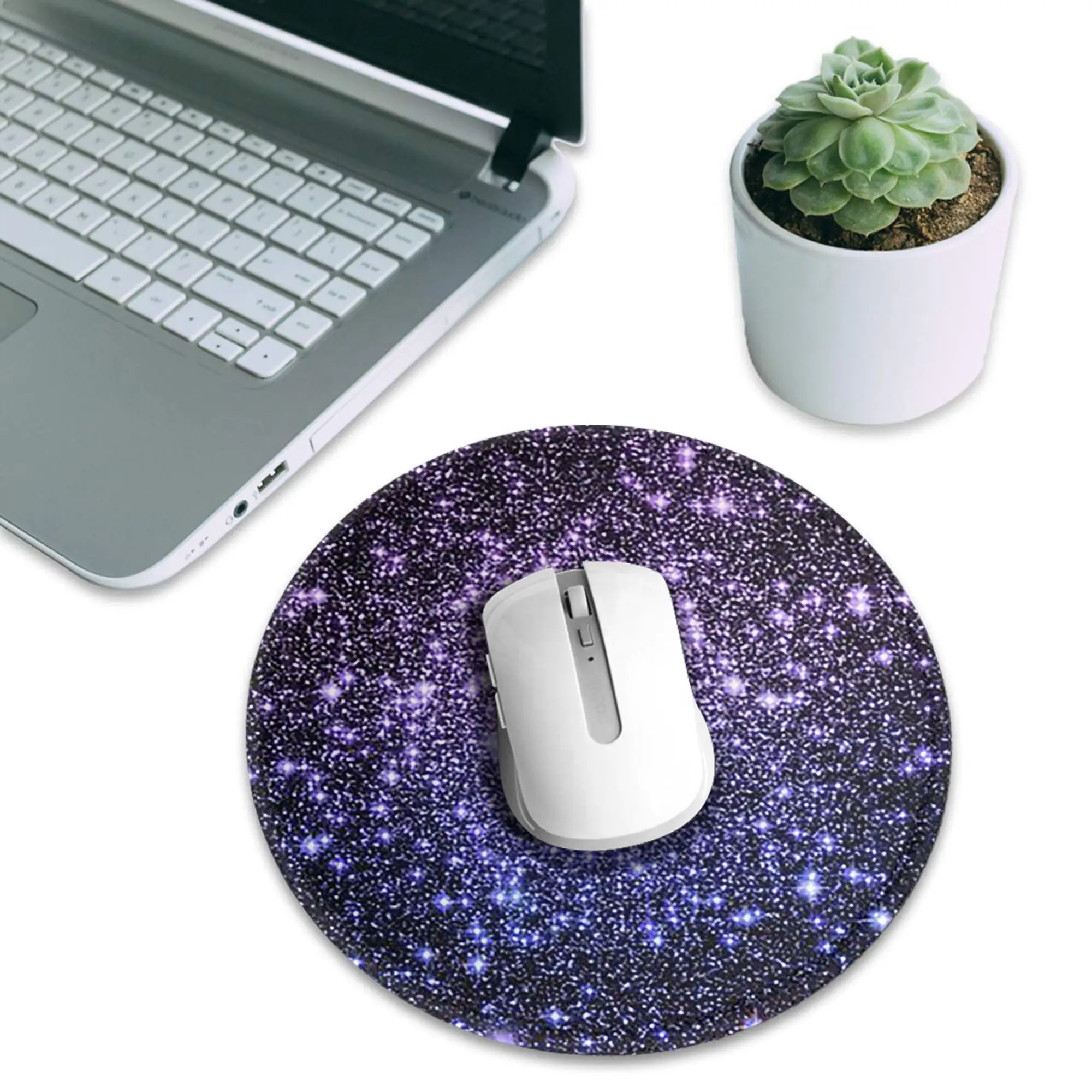 Galaxy Sparkle Stars Lavender Periwinkle Blue Ombre Mouse Pad Computer Keyboard Mouse Mat PC Laptop Desk Mat Office Table Mats