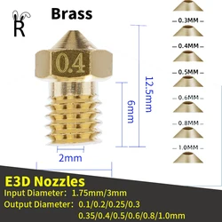 Extruder Printkop E3D Messing Mondstuk M6 Draad Voor V5/6 1.75/3.0 Filament 0.2-1.0Mm extruder Hoofd 3D Printer Nozzle Onderdelen