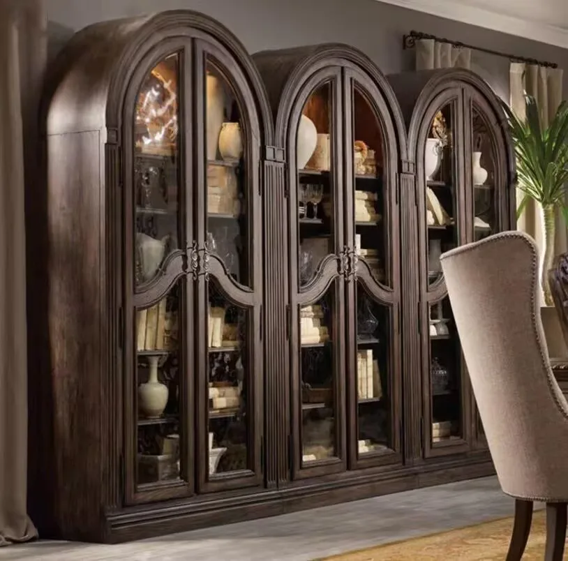 Solid wood arched bookcase, bookcase display cabinet, living room locker, dining side cabinet