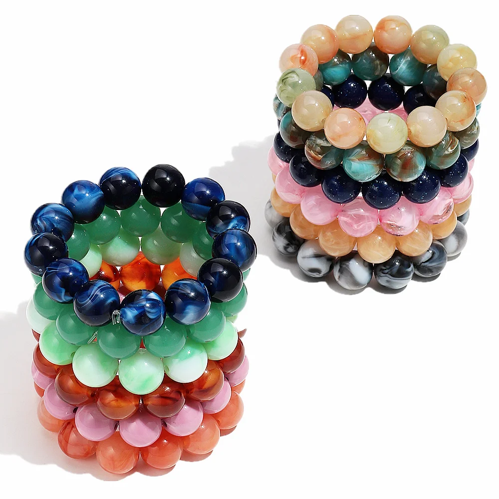 

Colorful Acrylic Round Beaded Bracelets for Women New Trendy Big Resin Circle Handmade Elastic Bracelet Vintage Jewelry Gift