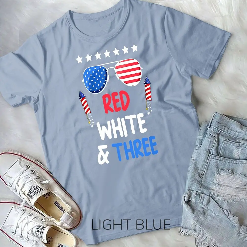Kids Red White & Three 3rd Birthday 4th Of July Independence Day Unisex T-shirt