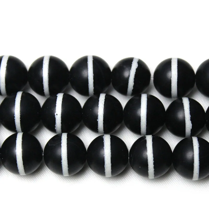 Natural Stone Matte One White Line Stripes Black Agates Round Loose Beads For Jewelry Making DIY Necklaces Bracelets 8 10mm 15