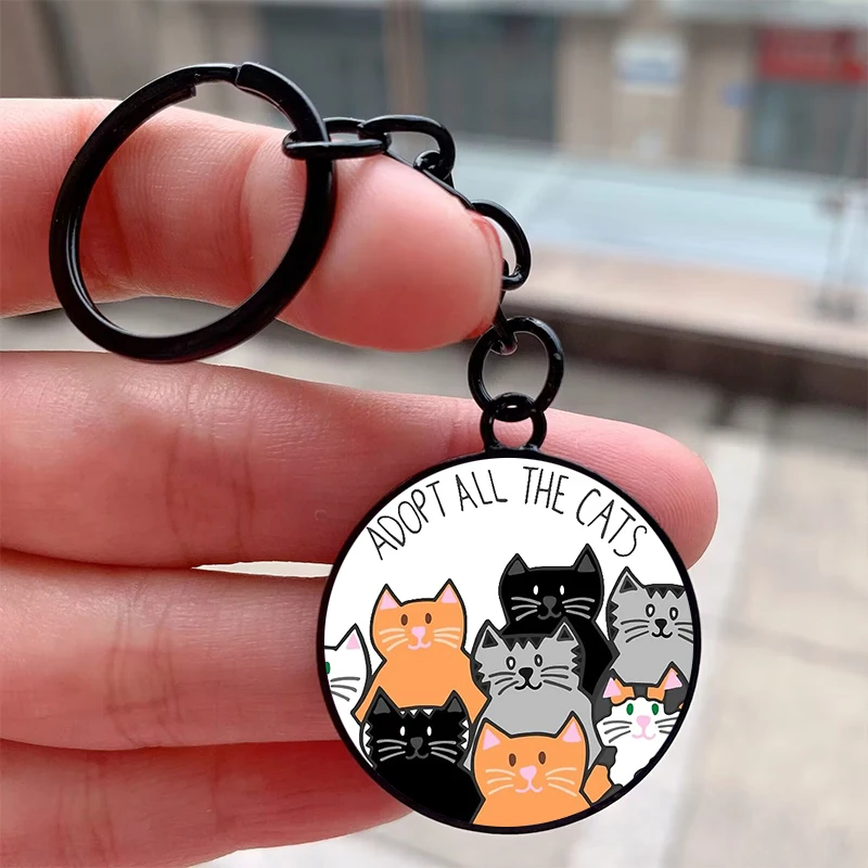 Fashion Adopt All the Cats Cool Key Tag Motorcycles Cars Backpack Chaveiro Keychain For Friends KeyRing Gifts Accessories