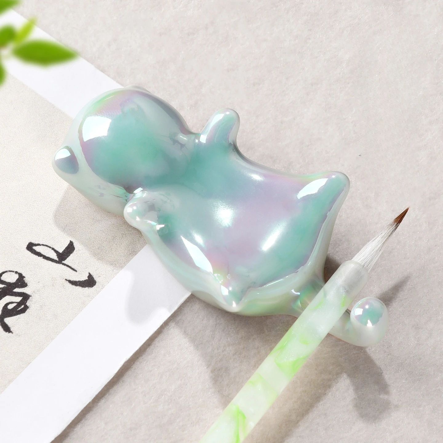 Ceramic Cat Brush Rest Holder Pen Stand for Chinese Calligraphy - Handmade Durable Desktop Organizer for Artist Scholar Studio