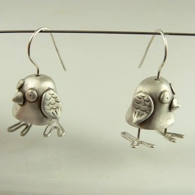 Unique Silver Color Geometry Dangle Women's Earrings Simple Creativity Hand Carving Bird Earrings Woman Vintage Jewelry