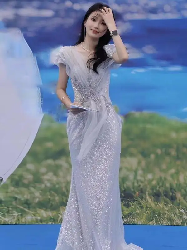 

Ele Evening Gown Women's New 2026 High-End Feeling 8 Years Old Adult Ceremony Sequin Fi Tail Skirt Art Exam Candidates...