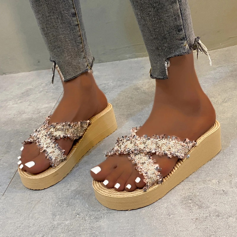 

Шлепанцы женские на танкетке, Повседневные Удобные сандалии на платформе, открытый носок, дизайнерские, лето 2023