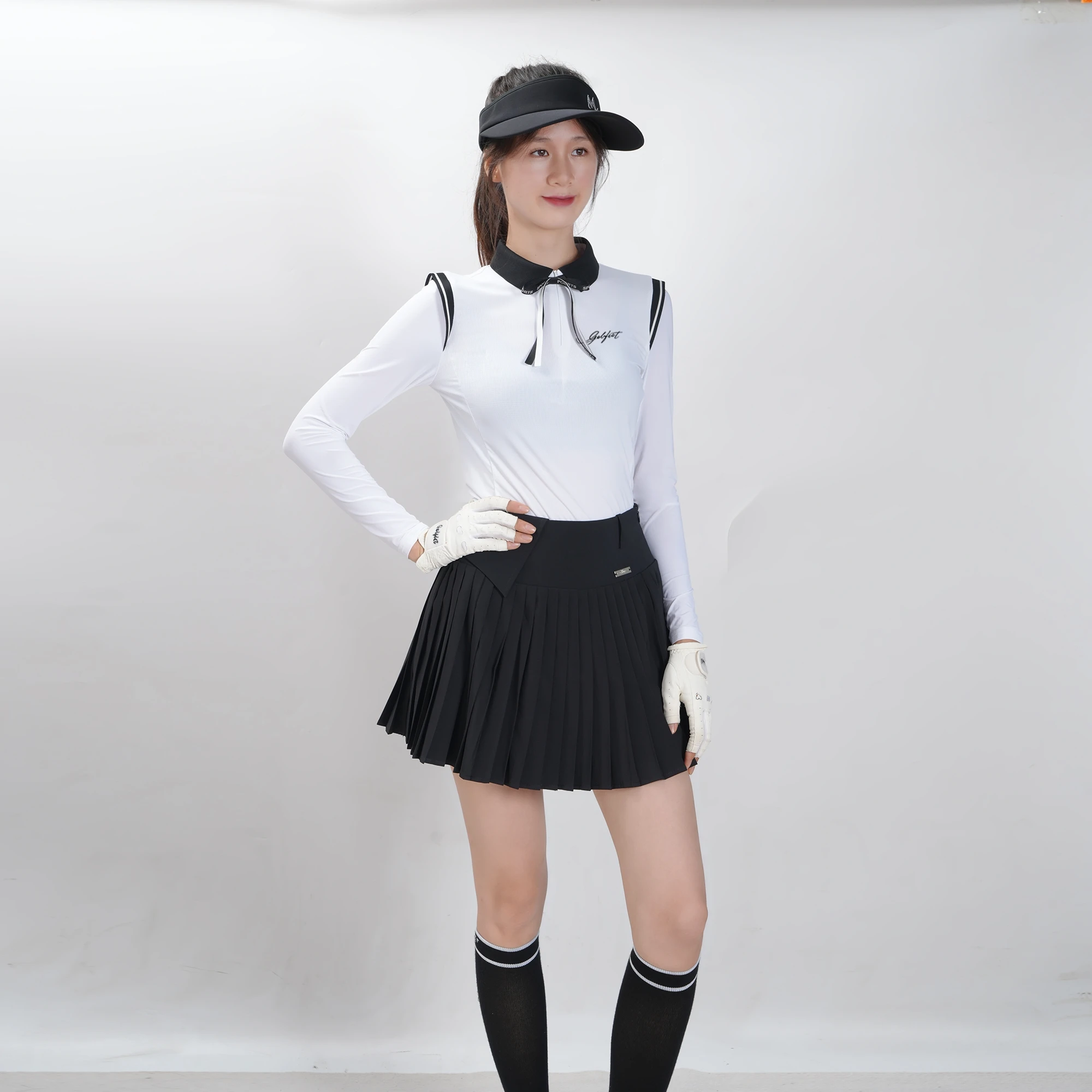 Women's Long Sleeve Golf T-Shirt Ice Silk Zipper Polo Shirt Quick Dry Breathable Spring Summer Fashion Versatile Ladies' Golfwea