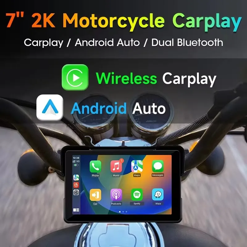 7” inch motorfiets DVR GPS-navigatie Draadloos Carplay Android Auto draagbare slimme speler Moto Monitor IP67 waterdichte Bluetooth