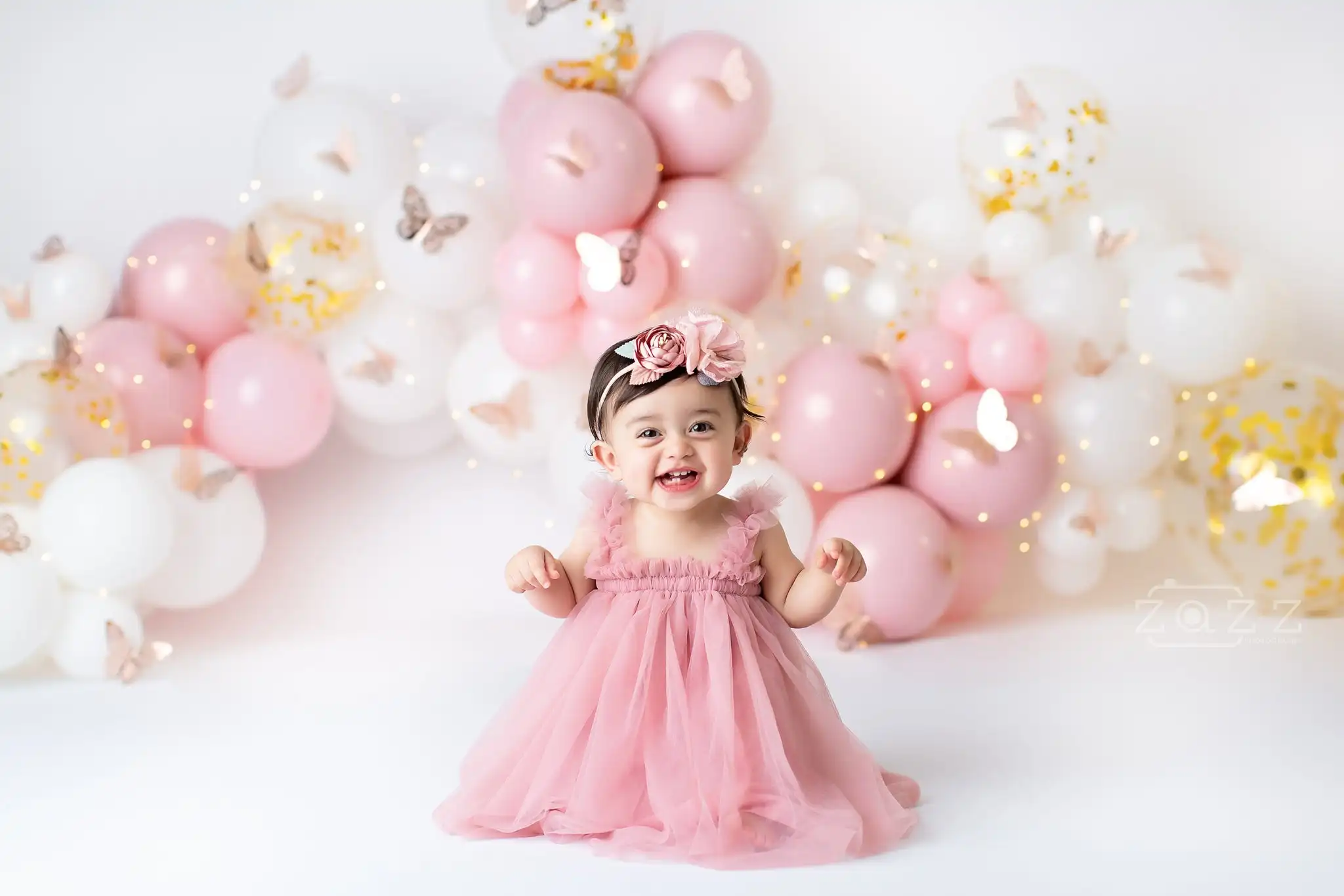 Gold Rose And Butterfly Backdrops Baby Girl Photography Props Child Adult Photocall Decors Pink Balloons Backgrounds