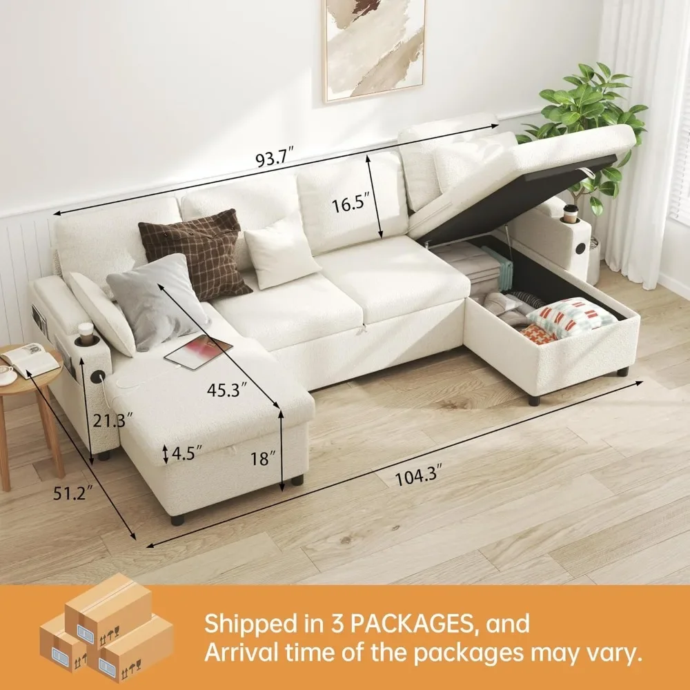 Sofa Bed Sleeper Sofa Pull Out Couch with Double Storage Chaise,Sectional Couch  LivingRoom,UShaped Couch with Removable Covers