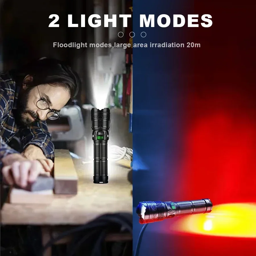 High Power Long-range Flashlight Super Bright LED Lantern TYPE-C Rechargeable Tactical Torch With Telescopic Zoom